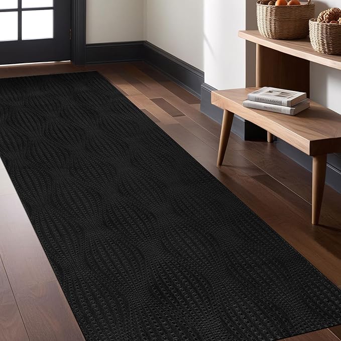 Modern Black Non Slip Runner Rug 2x7 Non Skid Soft Rubber Back Hallway Rugs Kitchen Bedroom and Laundry Room Runners Easy Cleaning Stain Resistant Non Shedding Carpet 2 x 7