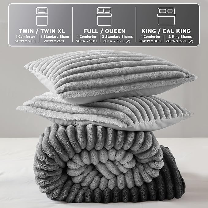 Intelligent Design Twin Comforter Set, Plush Bedding, Microfiber Reverse, 2 Piece, Lightweight, Super Soft Ribbed Velvet Comforter 1 Sham, All Season Fluffy Bed Set, Avril, Twin/Twin XL Grey Ombre