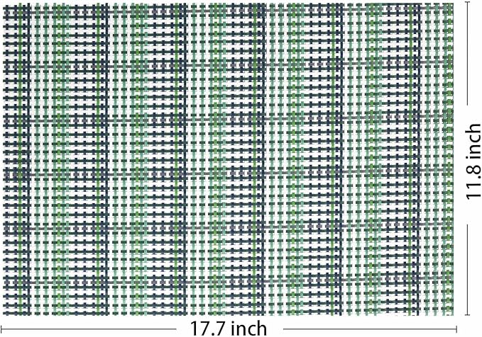 AHHFSMEI Placemats for Dining Table Set of 6 Woven Vinyl Plastic Place Mats Non-Slip Heat Insulation Stain Resistant Table Mats Washable Easy Clean Placemats (Green Blue Stripe)