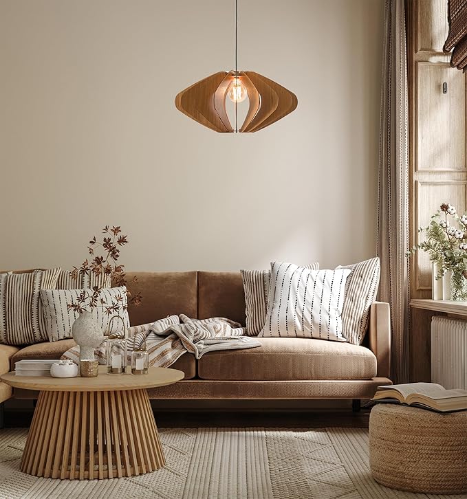 DEZAART ELEIPSE Wood Pendant Light | Mid Century Modern Chandelier | Hanging Lamp | Wood Chandelier Lighting | Modern Light Fixture | Modern Pendant Light