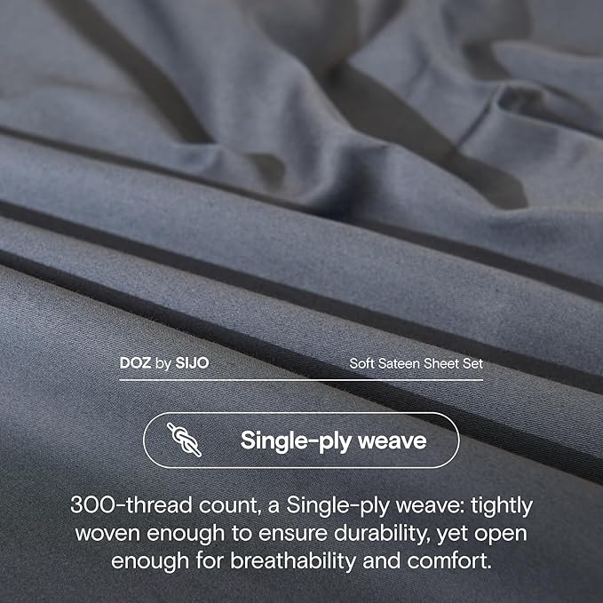 DOZ 100% Long Staple Cotton Duvet Cover Set, Soft Sateen Weave, Smooth, Breathable, Hotel Comfort, 106"x90", 8 Loops, 3pc – 2 Pillowcases 1 Duvet Cover (Storm, King/Cal King)