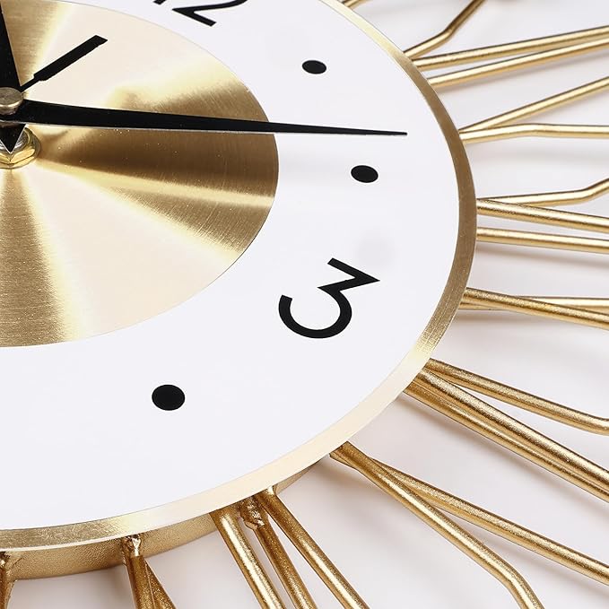Lafocuse Silent 23 Inch Metal Large Gold Wall Clock Modern, Mid Century Wall Clocks Battery Operated, Art Deco Starburst Wall Clocks for Living Room Kitchen Office