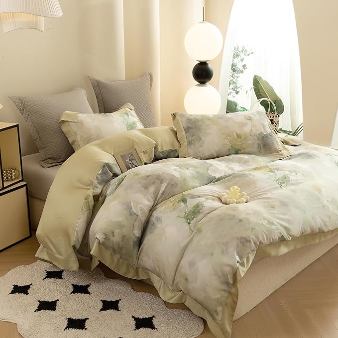 ECOCOTT Bedding 3-Piece Duvet Cover Set King Size, Silky Soft 100% Lyocell, Hypoallergenic & Eco-Friendly, Whispering Blooms Floral Pattern, Cooling & Breathable for Hot Sleepers
