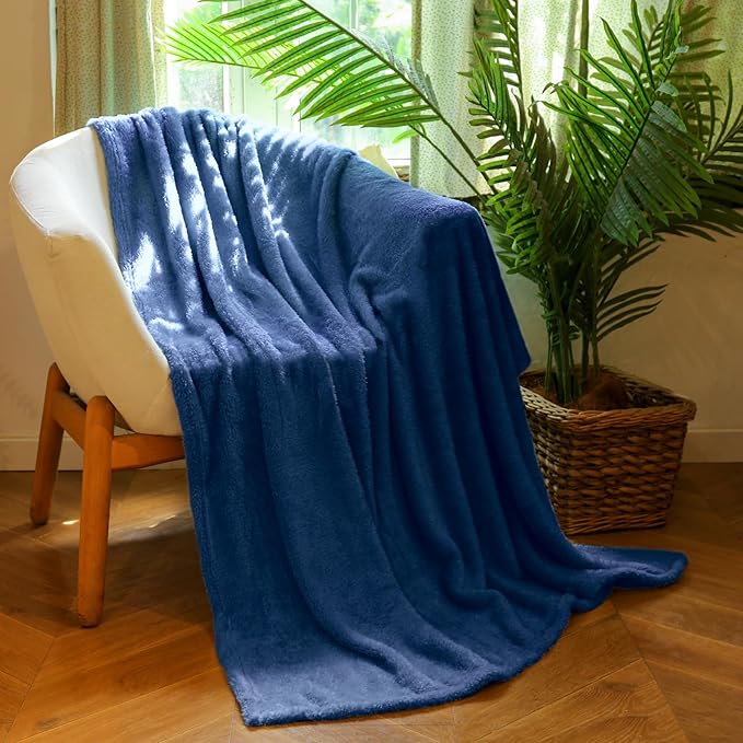 Plush Fleece Throw Blanket for Couch and Bed, Fluffy Fuzzy Cozy Soft Blankets All Season Use (50x60 Inches,Navy Blue)