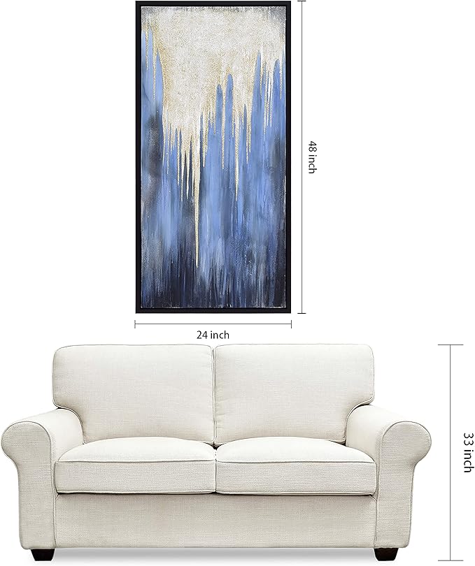 Empire Art Direct Abstract Wall Art Textured Hand Painted Canvas by Martin Edwards, Black Frame, 24" x 48", Snowy Drip 1