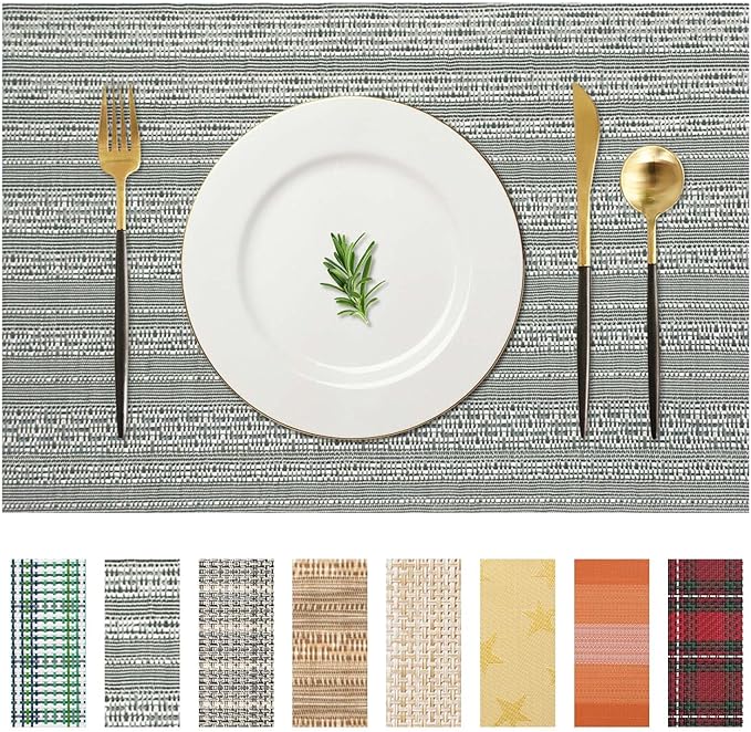 AHHFSMEI Placemats for Dining Table Set of 8 Woven Vinyl Plastic Place Mats Non-Slip Heat Insulation Stain Resistant Table Mats Washable Easy Clean Placemats (Grey Shine 8)
