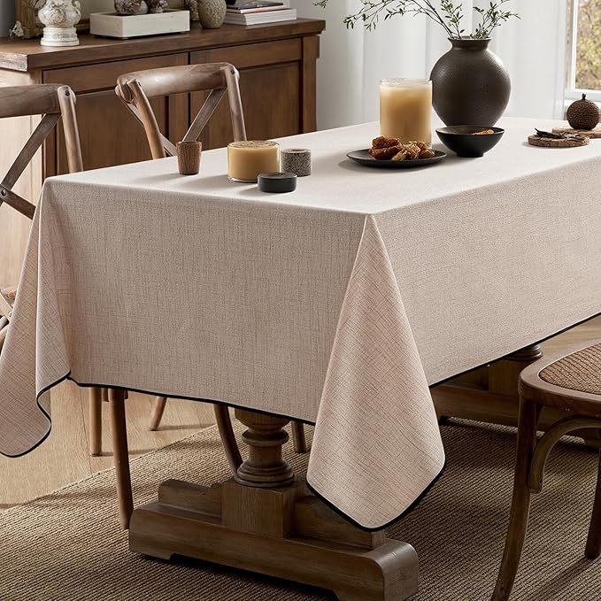 MIULEE Natural-Black Linen Polyester Tablecloth 60x104 Inch Rectangle Table Cloth Waterproof,Stain Resistant & Wrinkle Resistant for Dining Party Wedding
