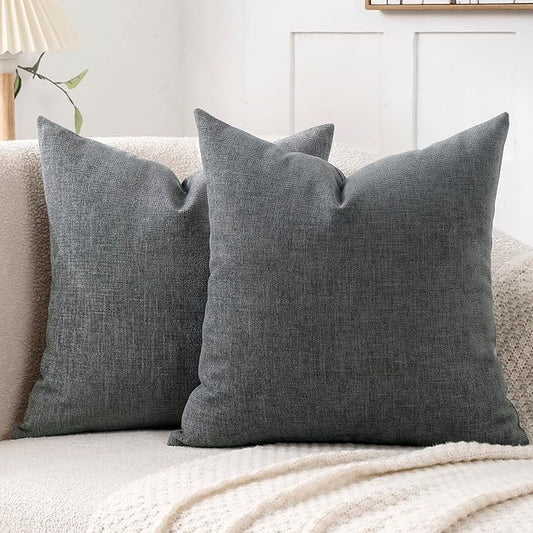 Jepeak 18x18 Inch Decorative Chenille Throw Pillow Covers, Pack of 2 Cozy Concise Pillow Cases Soft Farmhouse Modern Square Cushion Cover for Sofa Couch Bed Home Decor, Dimgrey