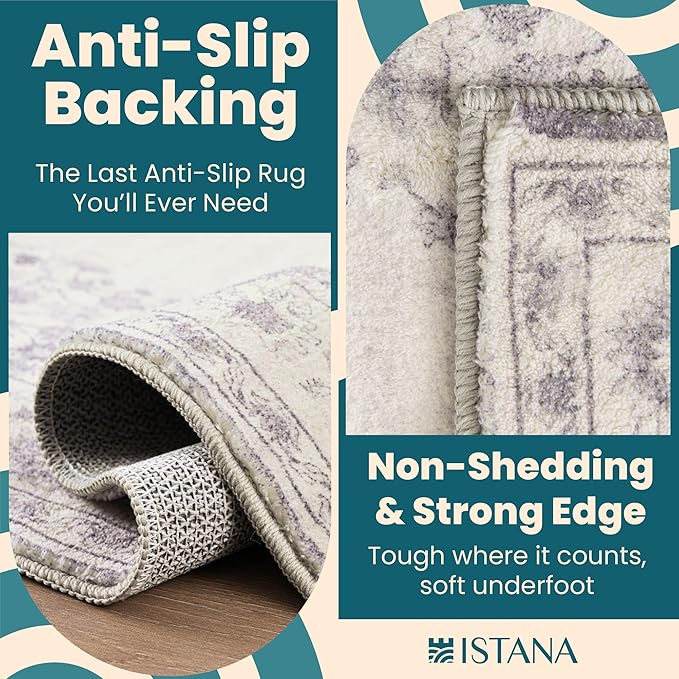 Istana 6x9 Area Rugs - Grey/White Cream Rugs for Living Room - Luxurious Silk's Soft Touch Living Room Rug - Elegant Non Slip Area Rug