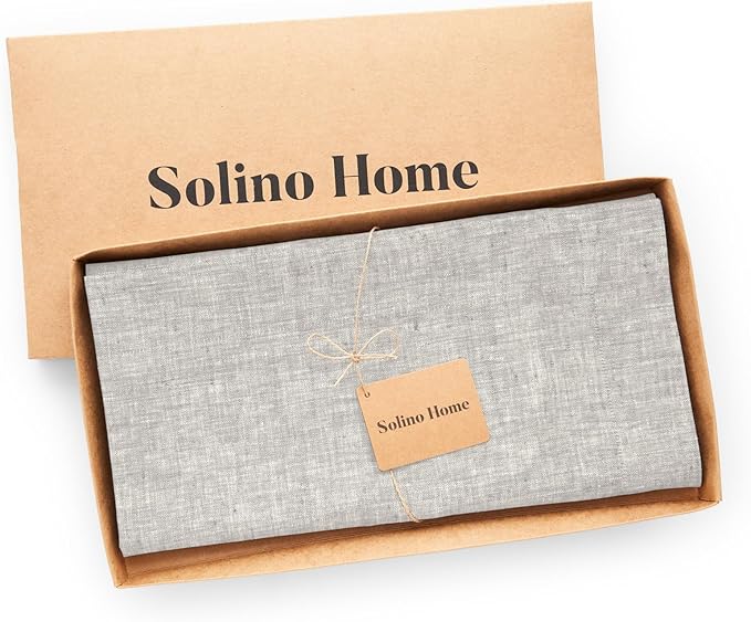 Solino Home Linen Tablecloth 52 x 52 Inch - 100% Pure Linen Square Table Throw - Athena, Machine Washable Oyster Grey Tablecloth for Fall, Autumn, Thanksgiving