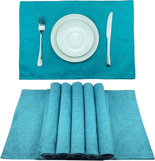 Weabetfu Cloth Placemats Set of 8 Heat Resistant Dining Table Placemmats Cotton Linen Machine Washable Kitchen Table Mats Wrinkle Free Thick Fabric Place Mat,Easy to Clean,13"x19" Teal