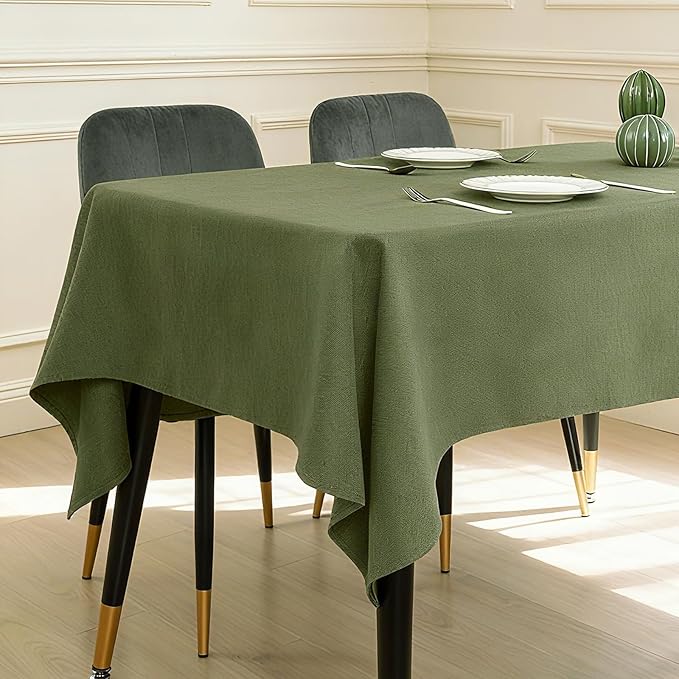 BALCONY & FALCON Table Cloth Rectangle, Faux Linen Tablecloth Spill Proof, Wipe Clean and Washable Table Cover for Dining Kitchen Outdoor Fall Thanksgiving Christmas Holidays (Moss Green, 55" x 95")