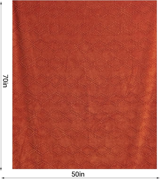 Jacquard Boho Fleece Throw Blanket-Cozy Fluffy Soft Lightweight Fuzzy Fall Blanket for Sofa, Couch, Bed, Chair & Car, Gifts for Teen Girls, Women & Men, Home and Dorm Decor, Rust Red, 50" x 70"