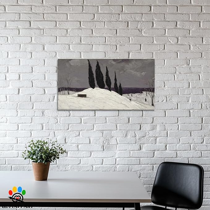 GUTTATY Christmas Winter Scene Canvas Wall Art, Snowy Landscape Canvas Pictures, Moody Cypress Trees Wall Paintings, Subtle Gray Poster Prints for Living Room Decor, Home Office Artwork, 48x24 Inch
