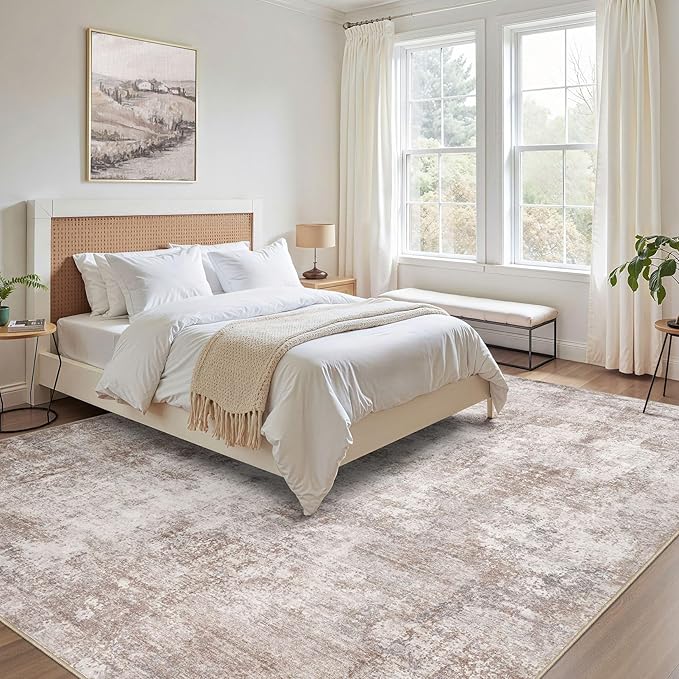 Washable 7x9 Area Rug: Modern Abstract Soft Non-Slip Indoor Rugs Home Decor - Low Pile Stain Resistant Foldable Rug for Living Room Bedroom Dining Room Playroom Office(Brown,7'X9')