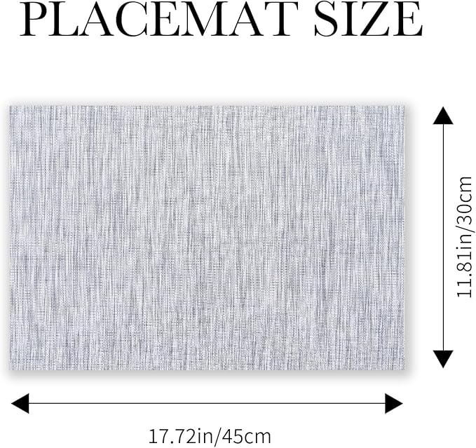 BACKTOEDEN Placemats Set of 6 Heat Resistant Washable Wipeable Placemats Woven Non-Slip Foldable Vinyl/Plastic Placemat Indoor/Outdoor Place Mats Kitchen Dining, Gray Silver Line