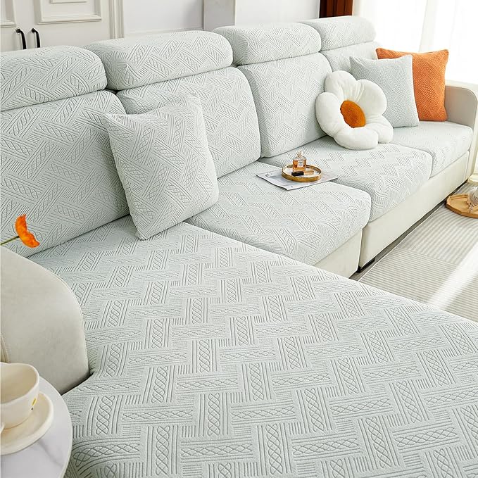 hyha Individual Couch Cushion Covers, Stretch Magic Sofa Seat Cushion Covers Washable, Dog Couch Sofa Slipcover for Pets, Kid with Elastic Bottom(Medium, Light Grey)