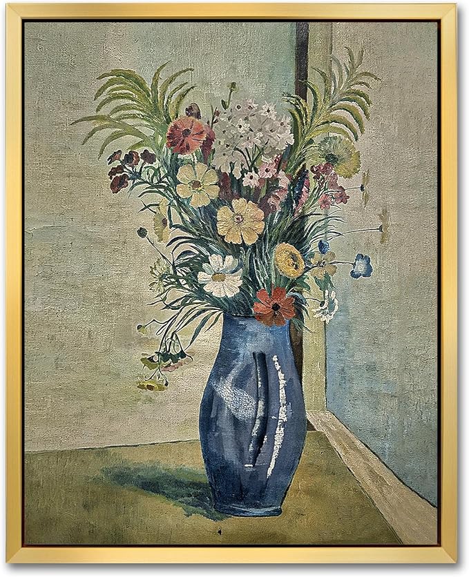 AIMAILON Vintage Gold Canvas Wall Art Framed Decor for Living Room Kitchen Colorful Wildflower Print Still Life Classical Home Decration Artwork Picture Desktop Decor 16x20