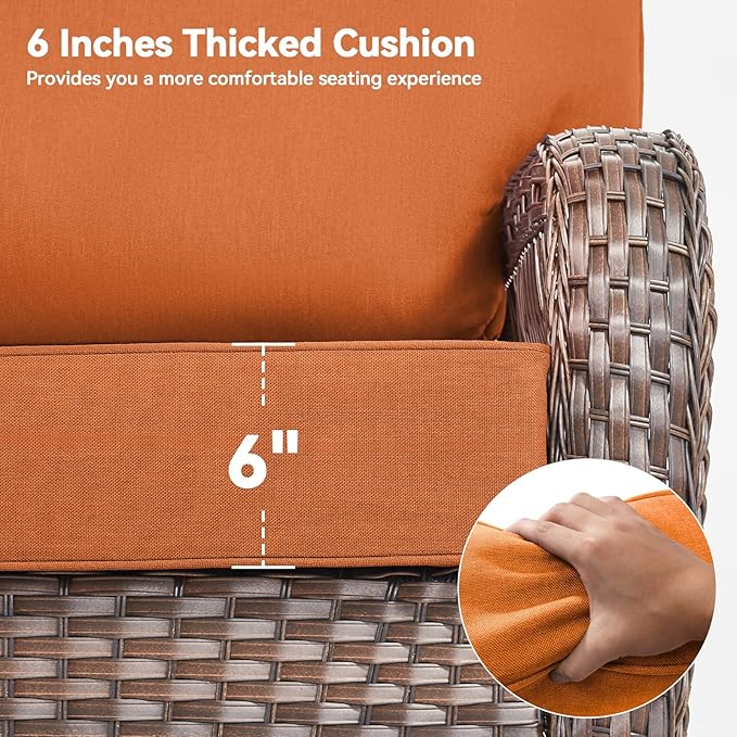 6" Thick Outdoor Cushions 24x24x6, 10-Set Deep Seat Patio Cushions with Removable Cover, Waterproof & Fade Resistant Replacement for Wicker Chair, Loveseat, Sofa - Orange