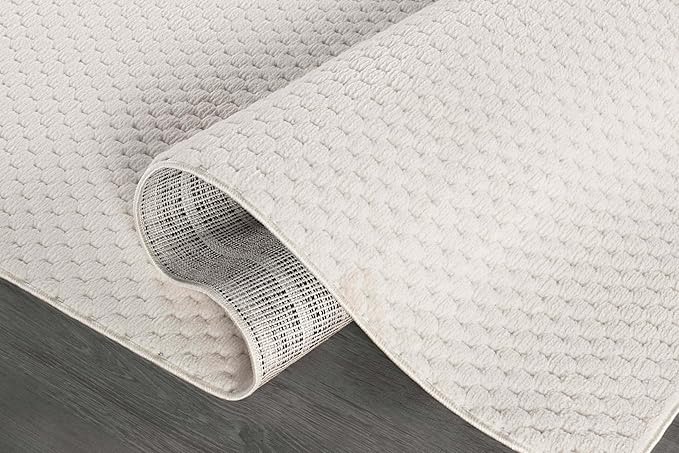 CAMILSON Modern Rug 5x7 Luxury Pebble Pattern Micro Loop Area Rugs Soft High-Low Pile Stain Resistant Easy to Clean Non-Shedding Durable Living Room Bedroom Indoor Carpet (White)