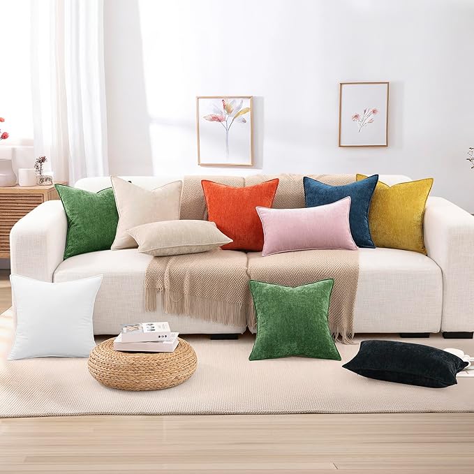 decorUhome Christmas Couch Throw Pillow Covers 12x20 Set of 2, Decorative Soft Euro Velvet Neutral Chenille Lumbar Pillow Covers with Elegant Design for Sofa Bed Living Room Home Decor, Moss Green