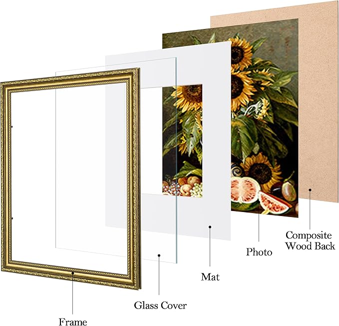 eletecpro 11x14 Picture Frames Set of 2, Vintage Photo Frame with Glass, Ornate Gold Frames 11 x 14 Display 8x10 Photo with Mat or 11x14 without Mat for Tabletop or Wall Decor, Gold