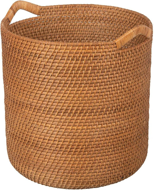 KOUBOO Laguna Round Rattan Storage Basket with Ear Handles, Wicker Blanket, Laundry Hamper, Indoor Plant Basket, Decorative Home Organizer, Honey Brown, Large
