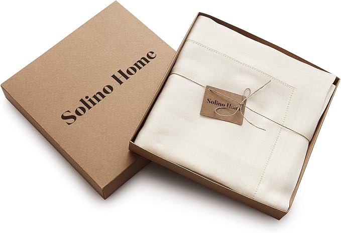 Solino Home Linen Tablecloth 60 x 120 Inch - Classic Hemstitch 100% Pure Linen Ivory Table Cloth for Rectangle Tables - Machine Washable Tablecloth for Fall, Autumn, Thanksgiving, Christmas, Holiday