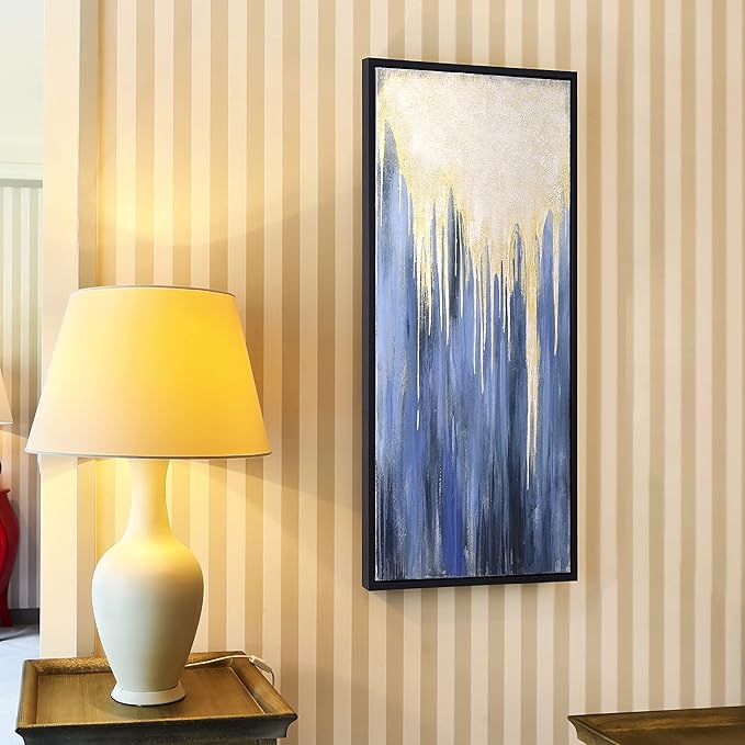 Empire Art Direct Abstract Wall Art Textured Hand Painted Canvas by Martin Edwards, Black Frame, 24" x 48", Snowy Drip 2