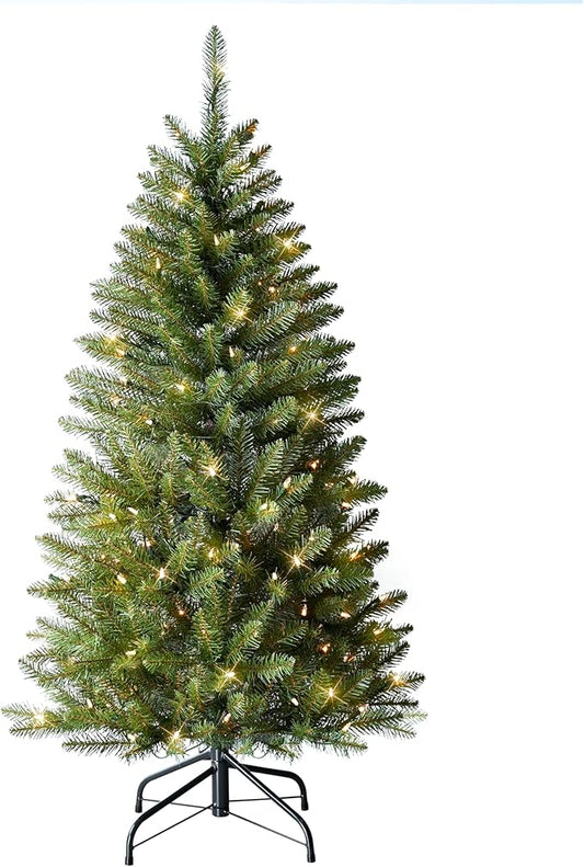 Puleo International 4.5ft Pre-Lit Slim Fraser Fir Christmas Tree with 401 Clear Lights, 150 Realistic Dense Branch Tips, Easy Setup Artificial Trees with Sturdy Metal Stand
