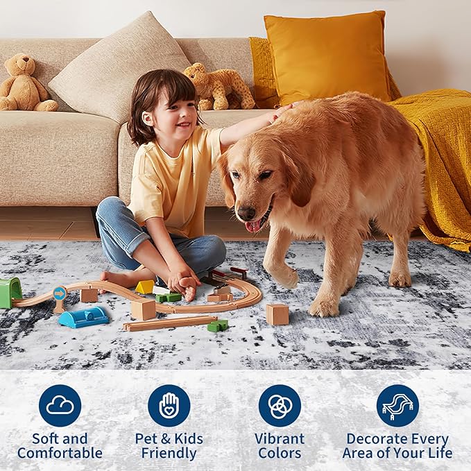 Modern Abstract 2x7 Runner Rug Washable Non Slip Stain Resistant Rug for Hallway Kitchen Bedroom Non Shedding Low Pile Indoor Floor Cover,Grey