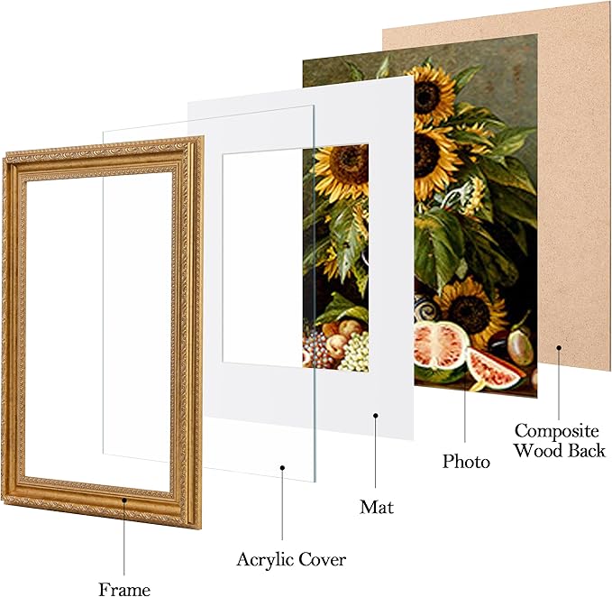 eletecpro 12x18 Picture Frames Set of 2, Vintage Gold Photo Frames 12 x 18 Display 11x17 Photo with Mat or 12x18 without Mat for Home Wall Decor, Gold