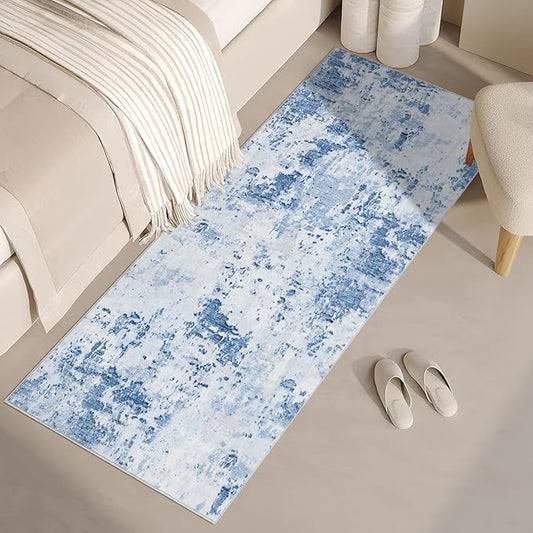Modern Abstract Runner Rug 2x5 Washable Non Slip Stain Resistant Rug for Bedroom Living Room Non Shedding Low Pile Indoor Floor Cover,Light Blue