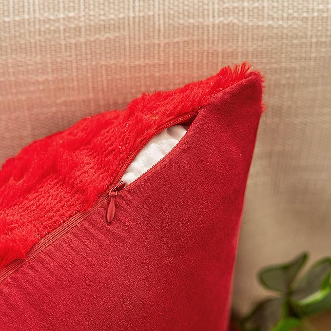 AQOTHES Christmas Tree Decorative Red Throw Pillow Covers 12x20 Set of 2, Faux Fur Farmhouse Throw Pillows Cushion Cases for Xmas Winter Holiday Home Decor