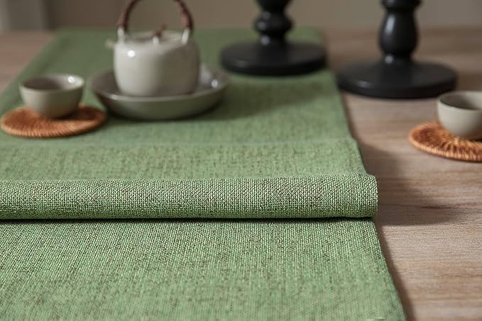 ZeeMart Burlap Style Farmhouse Table Runners 108 Inches Long, Green Rustic Woven Dining Table Runner for Everyday Use, 14x108 Inches, Grass Green