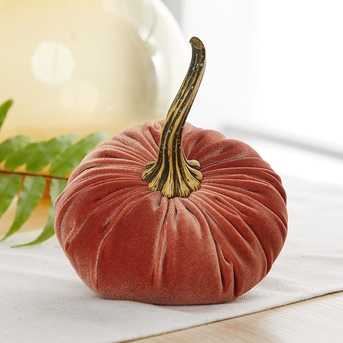 Set of 3 Velvet 6.25 Inch Pumpkins, autumn decor, Halloween indoor decor, fall cozy vibe, gift set, bowl filler centerpiece, gift set for hostess, pumpkin spice (Harvest, Bronze, Rust)