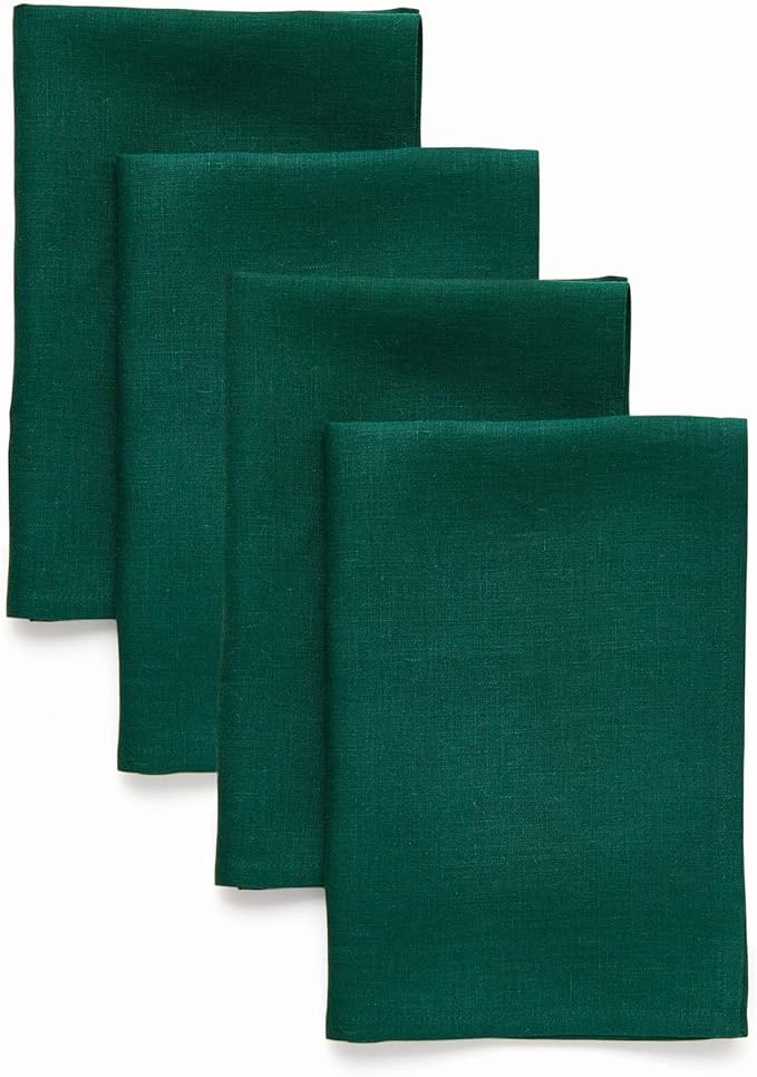 Solino Home Linen Cloth Napkins Set of 4-100% Pure Linen Rainforest Green Dinner Napkins 20 x 20 Inch for Christmas, Winter, New Year - Fete, Handcrafted and Machine Washable