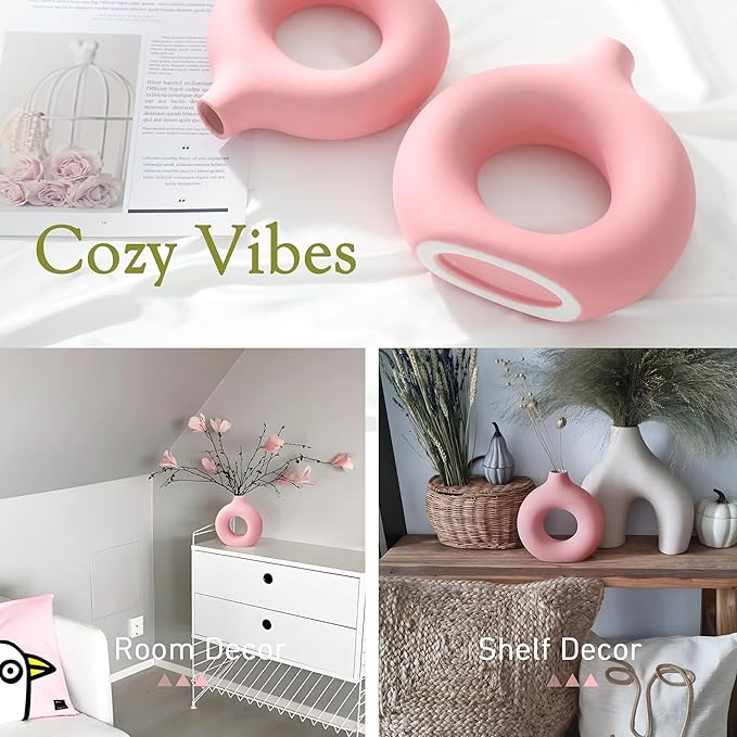 2-Pack Light Pink Ceramic Vase for Modern Home Decor, Round Matte Pampas Flower Vases Minimalist Nordic Boho Ins Style for Wedding Dinner Table Party Living Room Office Bedroom, Vase Decorative