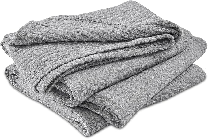 EMME Cotton Muslin Queen Blanket Bed Layering Bedspread Coverlet Breathable Gauze Soft Lightweight Blankets (Heather Grey, 90"x90")