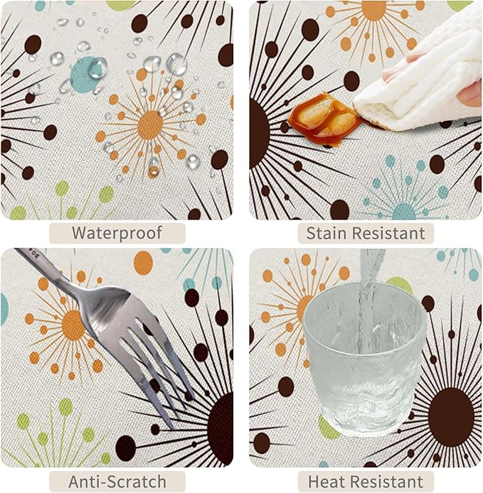70x90inches Mid Century Tablecloth Retro Abstract Geometric Pattern Space 1950S 1960S Atomic Stars Modern Table Cloth Spill Proof Oil Proof Table Cover for Kitchen Dining Room Home Decor