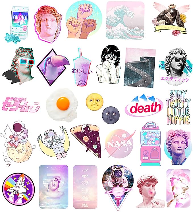 Doraking 200PCS Middle Boxed Size Art Theme Scrapbook Washi Stickers for Scrapbooking Diary Decoration, Arts Stickers (Vaporwave)