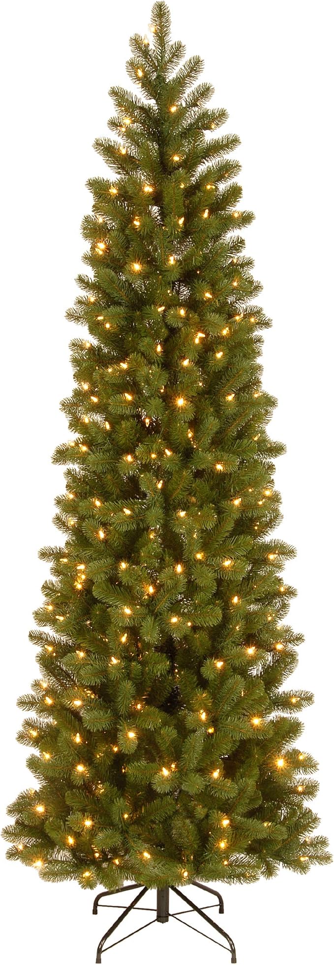 National Tree Company 7.5 ft Pre-Lit Downswept Douglas Fir Slim Artificial Christmas Tree, 350 LED Lights, 796 Tips, Foot Pedal, 10 Light Functions, Includes Stand, Green