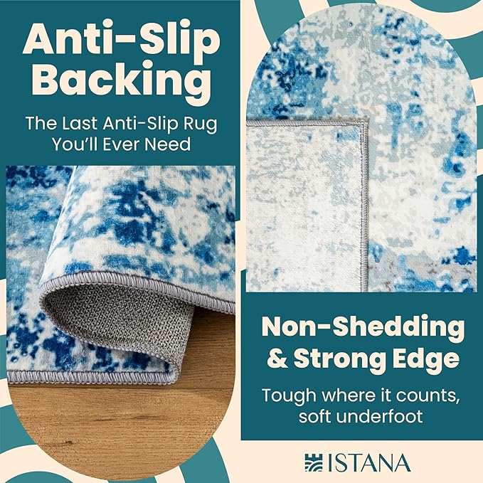 Istana 6x9 Area Rug - Blue/Ivory Rugs for Living Room 6x9 - Foldable Boho Rugs for Bedroom - Stain Resistant Washable Rug - Eco-Friendly Area Rugs - Easy to Clean Living Room Rug