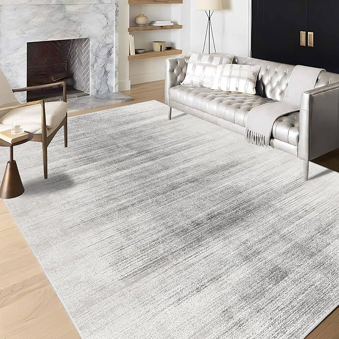 Enkor Area Rugs 6x9 Washable Non Slip Abstract Soft Rugs for Living Room Bedroom, Modern Mat for Kitchen Entryway White & Grey