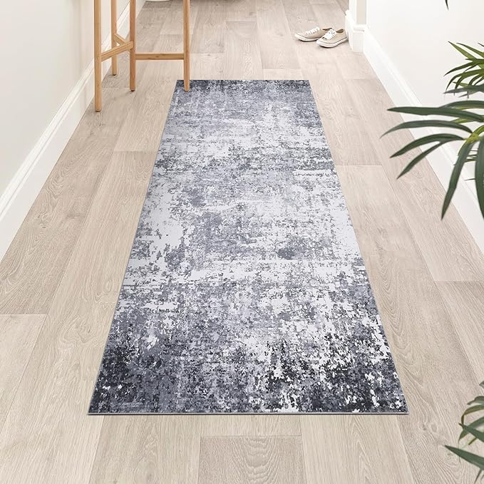 Modern Abstract Runner Rug 2x7 Washable Non Slip Stain Resistant Rug for Bedroom Living Room Non Shedding Low Pile Indoor Floor Cover,Light Grey