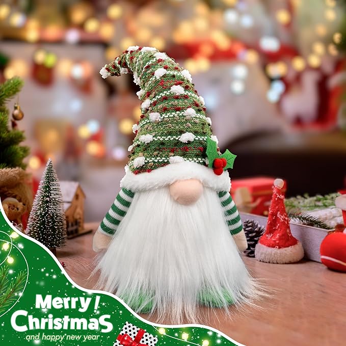 Gnome Christmas Decorations, Handmade Christmas Ornaments Swedish Tomte Elf Stuffed Dwarf for Home Holiday Decor, Thanksgiving Valentines Birthday Plush Gnome Gifts for Women