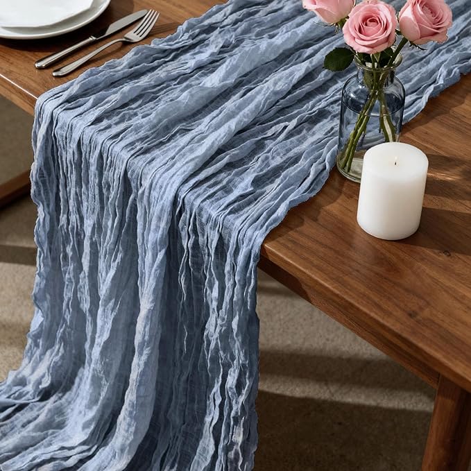 12 Pack Gray Blue Cheesecloth Table Runner 35 x 118 Inch Gauze Fabric Boho Table Runners for Wedding Arch, Rustic Bridal Shower, Baby Shower, Party Decorations, Farmhouse Home Decor