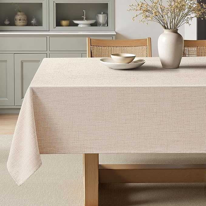 MIULEE Ivory Linen Polyester Tablecloth 52x70 Inch Rectangle Table Cloth Waterproof,Stain Resistant & Wrinkle Resistant for Dining Party Wedding