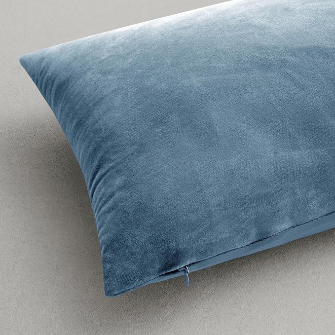 MIULEE Velvet Throw Pillow Covers 18x18 Inch Pack of 2,Soft Solid Decorative Pillowcases Modern Luxury Home Decor for Couch Sofa Bedroom Livingroom,Blue Gray