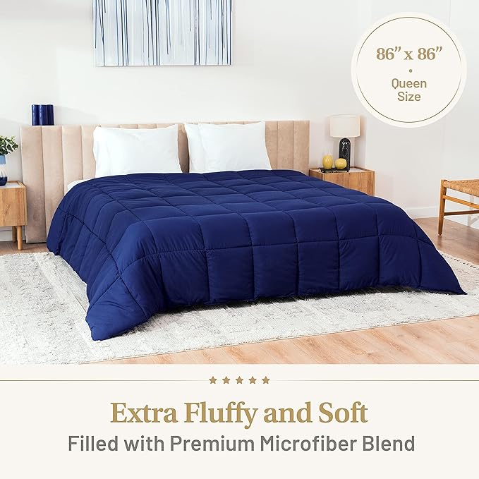 Lavish Comforts® Navy Blue California King Comforter – Oversized King Fluffy Down Alternative Duvet, Dark Blue Hotel Comforter, Hypoallergenic, Machine Washable - 104"x96"
